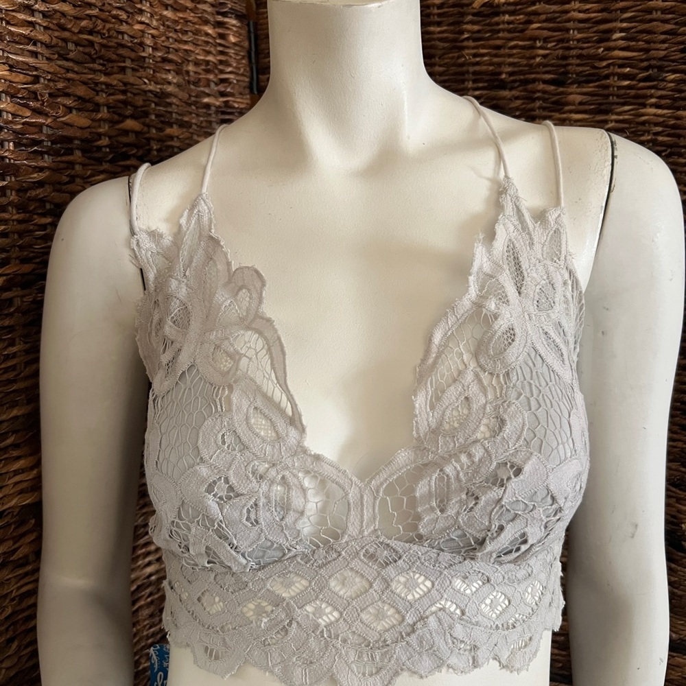 Free People Lace Bralette in Pale Gray